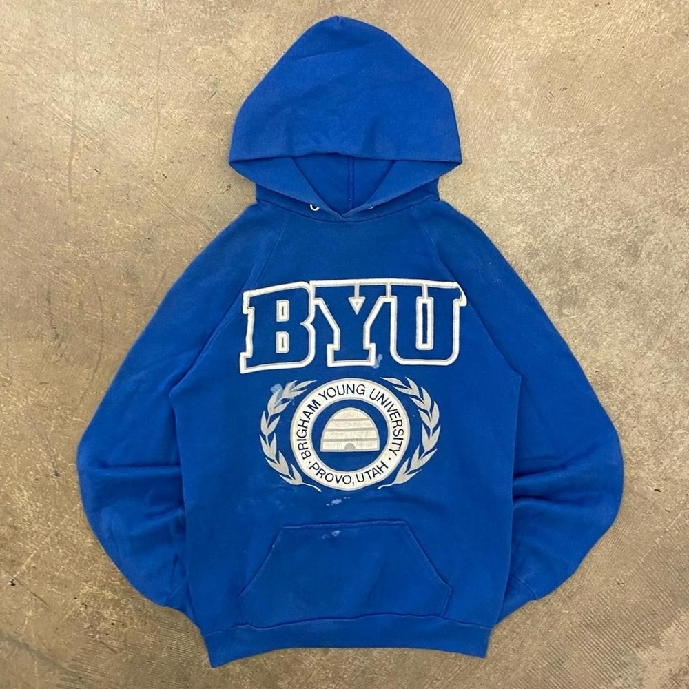 Vintage BYU Brigham Young University Cougars 80s Provo Utah Miller Hoodie Size L